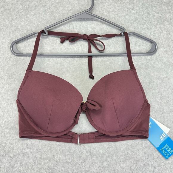 H&M Swimwear Push-up Bikini Top Womens 36D Maroon NWT - Picture 1 of 14